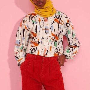 LF Markey linen cotton watercolor/ painterly top